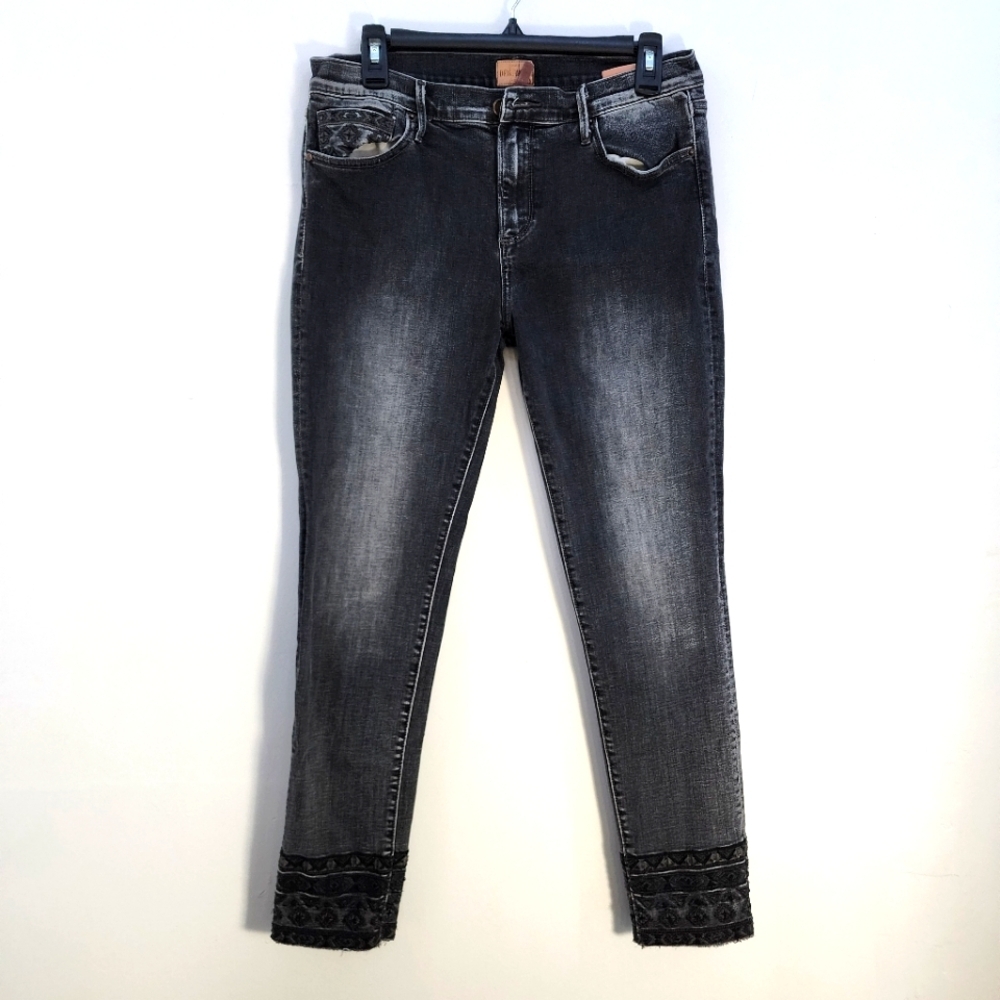 Driftwood Size 29 Women's Black Jeans with Embroidered Hem